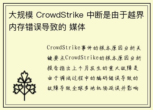 大规模 CrowdStrike 中断是由于越界内存错误导致的 媒体