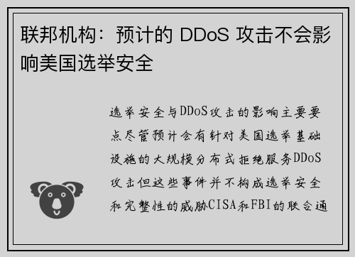 联邦机构：预计的 DDoS 攻击不会影响美国选举安全 